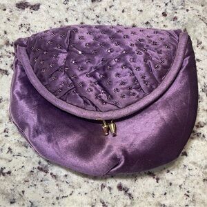 Vintage Ruth Saltz Purple Velvet Rhinestone Clutch Style Retro Purse Gold Key